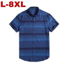 8xl 7xl de talla grande de los hombres de manga corta camisas a rayas de hombre de Classic-fit comodidad suave Casual Botón-camisa básica Casual de hombre camisa 2024 - compra barato