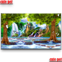 Pintura de paisaje grande, obra de arte artesanal, 5d, pintura de diamantes, rompecabezas, decoración de la pared del hogar, mosaico bordado de diamantes, Linda mascota 2024 - compra barato