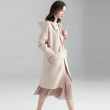 Fishion офисные женские длинные шерстяные зимние пальто с капюшоном женское покрытое пуховое пальто на кнопках и куртка свободные карманы однотонные женские пальто 2024 - купить недорого