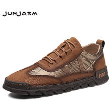 JUNJARM Spring Men Casual Shoes Split Leather  Handmade Stitching Design Fashion Men Sneakers Breathable Men Flats Big Size38-48 2024 - buy cheap