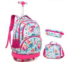 Conjunto de mochila escolar con ruedas para niñas, bolsa de almuerzo con ruedas, mochila enrollable para la escuela 2024 - compra barato