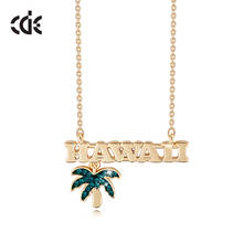 Cde feminino colar de ouro jóias embelezado com cristais hawaiian verão praia coco árvore colar jóias 2024 - compre barato