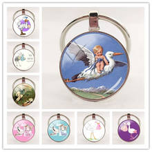 2020 new fashion handmade keychain stork and baby pendant keychain glass dome keychain women jewelry gift 2024 - buy cheap
