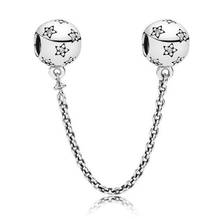 Original 925 Sterling Silver Charm Starry Night With Crystal Safety Chain Beads Fit pandora   Bracelet & Bangle DIY Jewelry 2024 - buy cheap