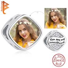 BELAWANG 100% 925 Sterling Silver You Are My Sunshine Crystal Charm Beads Fit Bracelet Necklace DIY Custom Photo Jewelry 2024 - buy cheap