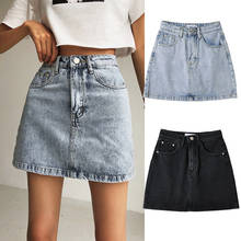 Mini saia jeans de cintura alta feminina, saia de cintura alta preta coreana de 2020, tamanhos grandes e azuis 2024 - compre barato