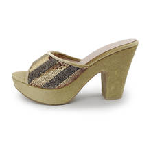 Zapatos de tacón con plataforma y lentejuelas para mujer, calzado de lujo con rayas doradas, con punta abierta, para fiesta, 6245 a 15 2024 - compra barato