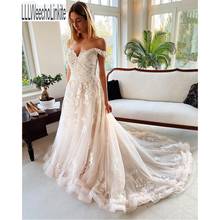 Luxurious Ivory Lace Tulle Off The Shoulder A-Line Wedding Dresses Chapel Train Floor-Length Custom Made 2024 - buy cheap