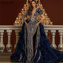 Sereno colina dubai azul manga longa flores vestido de noite 2020 lantejoulas beading luxo sexy formal festa vestido chm67079 2024 - compre barato