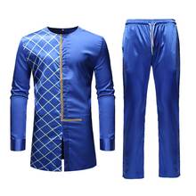 Mens Dark Blue African Clothes 2022 Traditional African Dashiki Print Tops Pants Set 2 Pieces Outfit Set Casual African Clothing 2024 - buy cheap