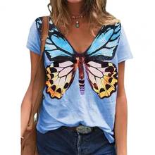 Plus Size Summer 2021 Fashion Casual T-Shirts Women Loose Tops Short Sleeve Breathable Butterfly Printed T-shirt for Daily Wear 2024 - buy cheap
