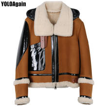 YOLOAgain women warm lamb fur shearling jacket ladies suede leather jacket 2024 - buy cheap