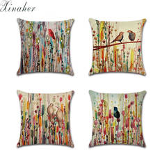 Hand-Painted Bird 45*45cm Cushion Cover Linen Throw Pillow Car Home Decoration Decorative Pillowcase 2024 - buy cheap