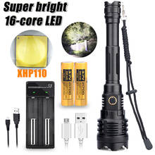 Lanterna tática xhp110, 16 núcleos, led, recarregável, bateria 21700, luz flash, zoom, área externa, caça, acampamento, luz 2024 - compre barato