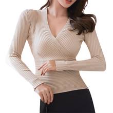 Stylish Bar New Sexy Deep V Neck Sweater Women's Pullover Casual Slim Bottoming Sweaters Female Elastic Cotton Long Sleeve Tops 2024 - buy cheap