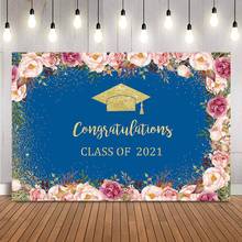 Congratulations Graduation Birthday Backdrop Gold Glitter Class of 2021 Floral Photo Booth Background Studio Blue Jazz Hats Prop 2024 - buy cheap