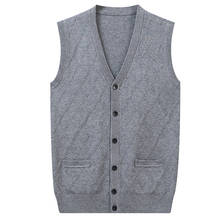 Men's V-neck Cardigan Mens Solid Sleeveless Sweaters Cardigans Wool Knitted Single Breasted Men Cashmere Warm Vest Cardigan 2024 - buy cheap