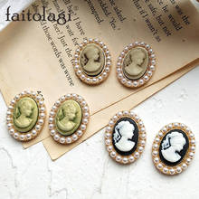 Vintage Carved Portrait Beauty Stud Earrings Pearl Lace Beads Oval Geometric Earrings For Women Resin Piercing Ear Jewelry 2024 - buy cheap