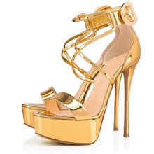 Women's Sexy Platform High Heels Plus Size Sandals Gold Female Cross-Tied Peep Toe Summer Party Shoes Ladies Fashion Footwear 2024 - buy cheap