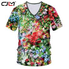 CJLM V neck T shirt Man Deep Short Sleeve 3D Printed Flowers beautiful Streetwear Oversized Garment Hombre Tee Shirt 2024 - buy cheap