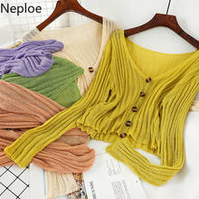 Женские вязаные свитера Neploe, однотонные однобортные кардиганы с длинным рукавом на лето 2020, модные повседневные тонкие топы, Femme 1D328 2024 - купить недорого