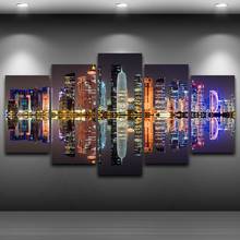 Modern Abstract Wall Art Pictures For Living Room Decor 5 Panel HD Poster City Building Night View Canvas Painting Frame 2024 - buy cheap