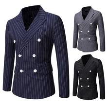 Blazer Men 2021 Spring and Autumn New Ashionable Casual Double-breasted Men's Stripes Lapel Slim Mens Blazer Jacket 2024 - buy cheap