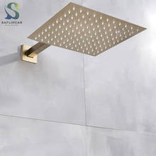 Escovado ouro 12 Polegada ultra-fino quadrado chuveiro superior spray com chuveiro de bronze braço fixado na parede tipo chuva torneira do chuveiro do banheiro 2024 - compre barato
