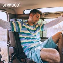 SIMWOOD-Camiseta a rayas de colores para hombre, camiseta 2021 de algodón Breton de talla grande, de alta calidad, SJ170300, novedad de verano 100% 2024 - compra barato