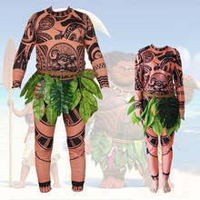 Moana Maui Tattoo-Camiseta/pantalones para adultos, Disfraces de Halloween para hombres y mujeres, disfraces de Cosplay con decoración de hojas, Cosplay de Halloween 2024 - compra barato