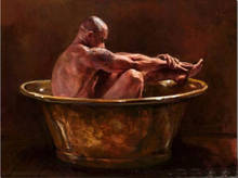 Pintura a óleo retrato de alta qualidade em tela, nude para banho masculino "24" x36" 2024 - compre barato