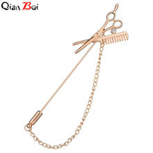QianBei-broche de peluquería creativo para hombre y mujer, insignia de cristal, tijeras, peine, pequeño, Collar, aguja, broche de oro y plata 2024 - compra barato