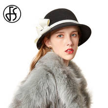 Fs vintage preto branco lã cloche chapéus para mulher elegante inverno feltro bowler boné fedora com flor chapeau feutre femme 2024 - compre barato