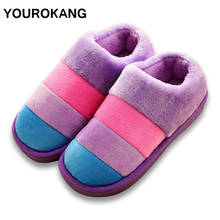 Women Shoes Winter Warm Ladies Home Slippers Striped Indoor Thicken Furry House Plush Slippers For Lovers Couple Shoes 2024 - buy cheap