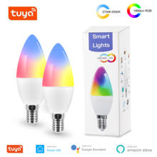 Tuya Smart Wifi LED Bulb E14 RGB Dimmable Light Candle Bulb Work With Alexa Echo Google Home Assistant No Hub Required 2 Packs 2024 - buy cheap