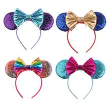 Disney 5" Metallic Hair Bows Mouse Ears Headband For Girls Big Sequins Ears Chic DIY Hair Accessories For Women Hair bands 2024 - buy cheap