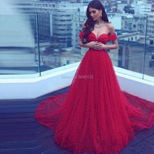 Романтическое красное свадебное платье с бисером, сексуальное платье с открытыми плечами, милое ТРАПЕЦИЕВИДНОЕ мягкое фатиновое свадебное платье, роскошное платье Vestidos de Noiva 2024 - купить недорого