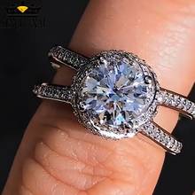 Moda feminina grande anel redondo de cristal zircon anel de pedra 925 prata jóias de casamento promessa anéis de noivado para mulher 2024 - compre barato