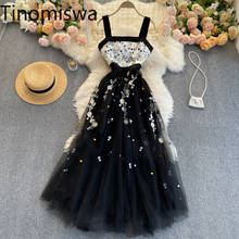 Tinomiswa-vestido con bordado Floral para mujer, ropa de fiesta con tirantes, gasa, Swing grande, cintura estrecha, C184 2024 - compra barato