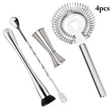 4pcs Stainless Steel Cocktail Shaker Mixer Drink Strainer Ice Tongs Mixing Spoon Measure Cup Bartender Bar Tools Kit 2024 - buy cheap