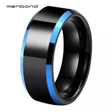 Aliança de casamento azul preta para homens e mulheres, anel de carboneto de tungstênio com acabamento escovado chanfrado, 8mm, conforto 2024 - compre barato