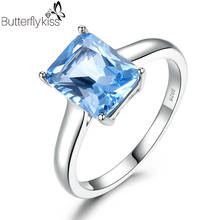 BK Sky Blue Topaz Ring For Women Real 925 Sterling Silver Simple Rectangle 8*10 Lady Gemstone Wedding Engagement Promise Jewelry 2024 - buy cheap