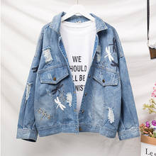 2021 New Autumn Denim Jacket Large Size Loose Hole Jeans Jackets Turn Down Collar Oversize Female Casual Outerwear Plus Size4XL 2024 - buy cheap