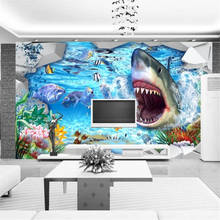 Beibehang пользовательские обои 3D большие фрески подводный мир, Акула фоне стены гостиной спальни отеля Декор Живопись Оби 2024 - купить недорого