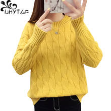 UHYTGF Women Turtleneck Sweater Solid color Wild loose plus size top Knit pullover warm autumn sweater female swetry damskie 246 2024 - buy cheap