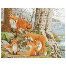 Red fox family animals patterns Counted Cross Stitch 11CT 14CT 18CT DIY Cross Stitch Kits Embroidery Needlework Sets home decor 2024 - buy cheap