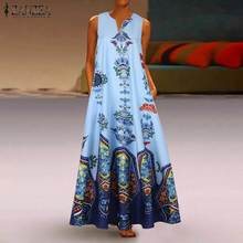 2021 ZANZEA Fashion Women's Summer Sundress Casual Sleeveless V Neck Printed Maxi Dress Vestidos Femme Robe Plus Size Sarafans 2024 - buy cheap
