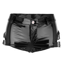 Womens Lingerie Pole Dance Rave Shorts Wet Look Patent Leather Low Rise Clubwear Mini Shorts Hot Pants with Buckles Rave Clothes 2024 - buy cheap