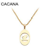 CACANA Stainless Steel Necklace For Women Man Thinking Cat Pendant Choker Necklace Engagement Jewelry 2024 - buy cheap