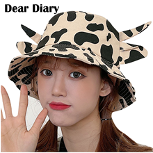 Women Summer Kawaii Cow Horns Bucket Hats Cartoon Flat Caps Ladies Outdoor Fisherman's Hat Beach Sun Protection Cap Basin Hats 2024 - buy cheap